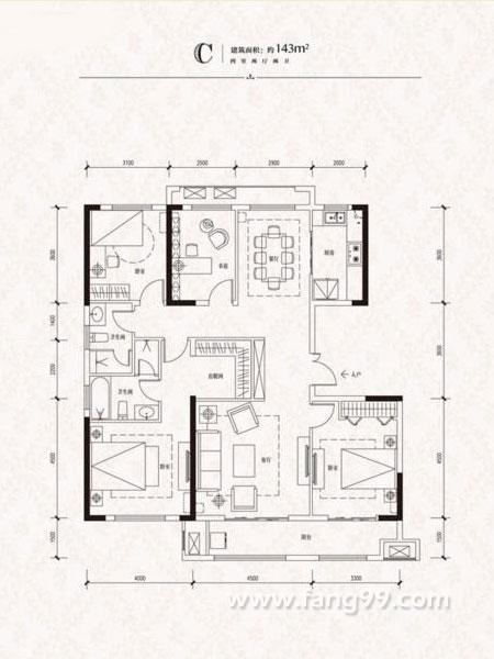 143㎡四室两厅两卫