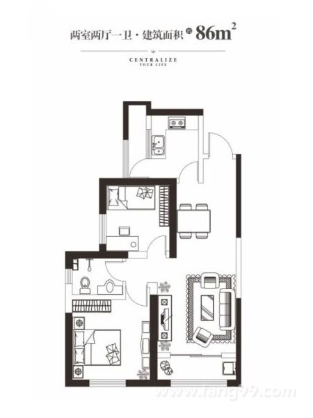 86㎡两室两厅一卫