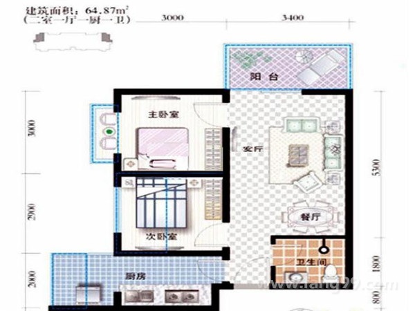 64平两室两厅一卫