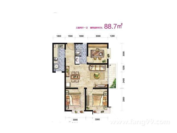 88.7㎡三室两厅两卫