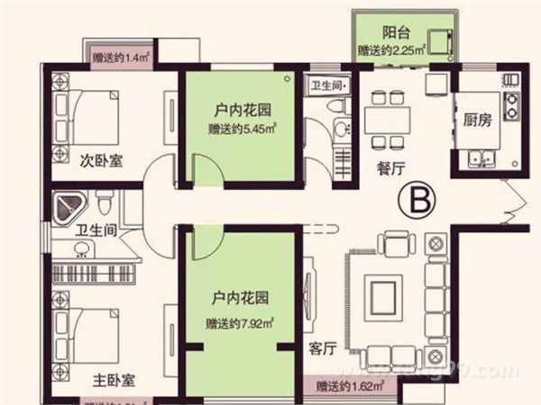 127.77㎡两室两厅一卫