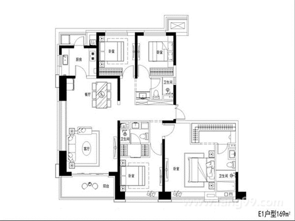 E1户型169㎡四室