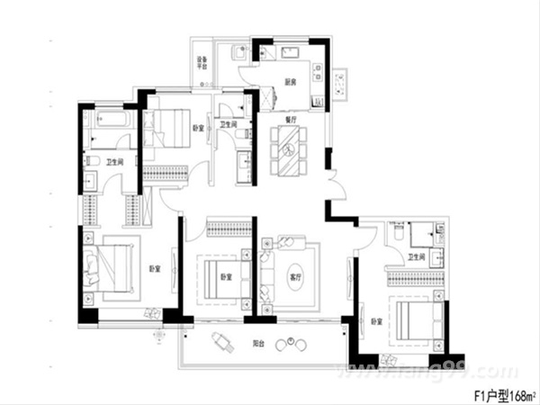 F1户型168㎡四室