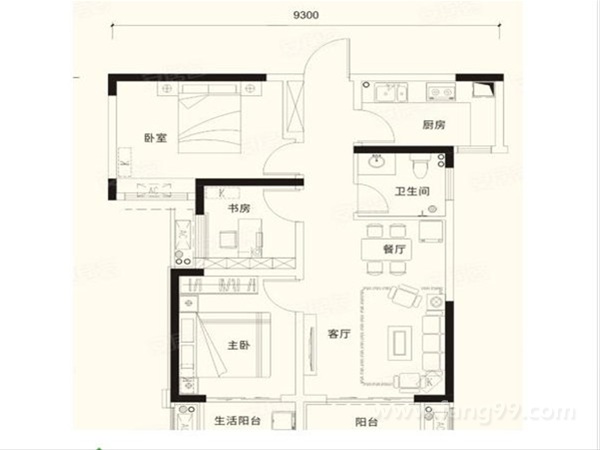 91平三室两厅一卫