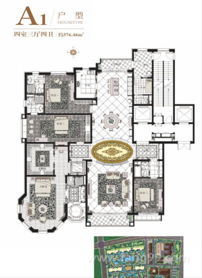 4室3厅4卫 建面约376平