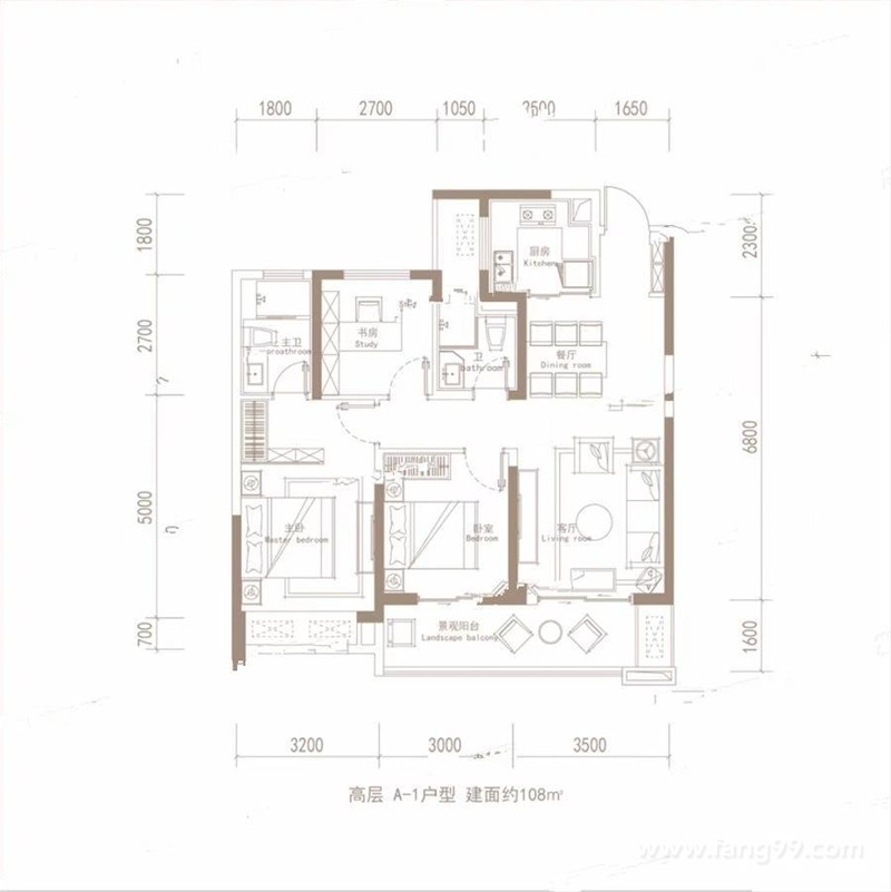 3室2厅2卫约108平