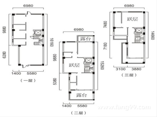 300平1-3层户型