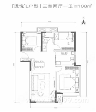 3室2厅1卫 108㎡
