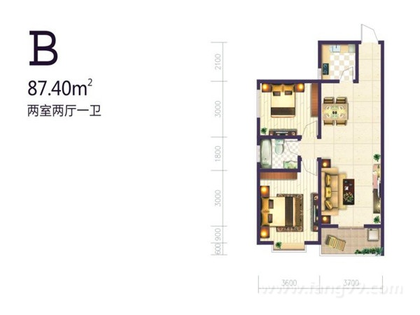87.4㎡两室两厅一卫
