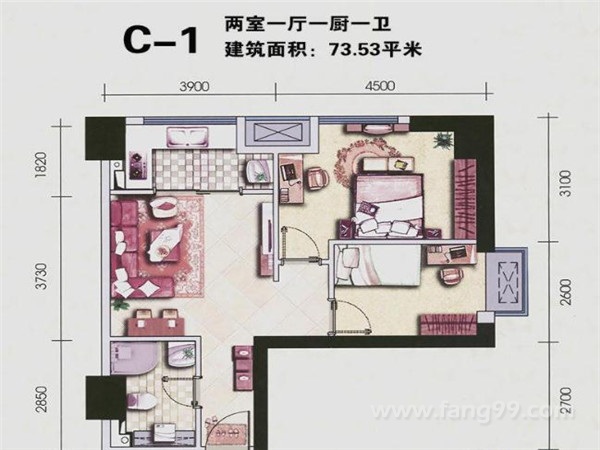 73平两室一厅一卫