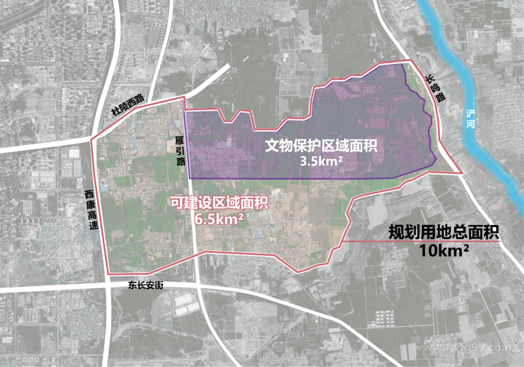 曲江三期规划用地位于杜陵西路和杜陵遗址文物保护范围以南,包茂高速